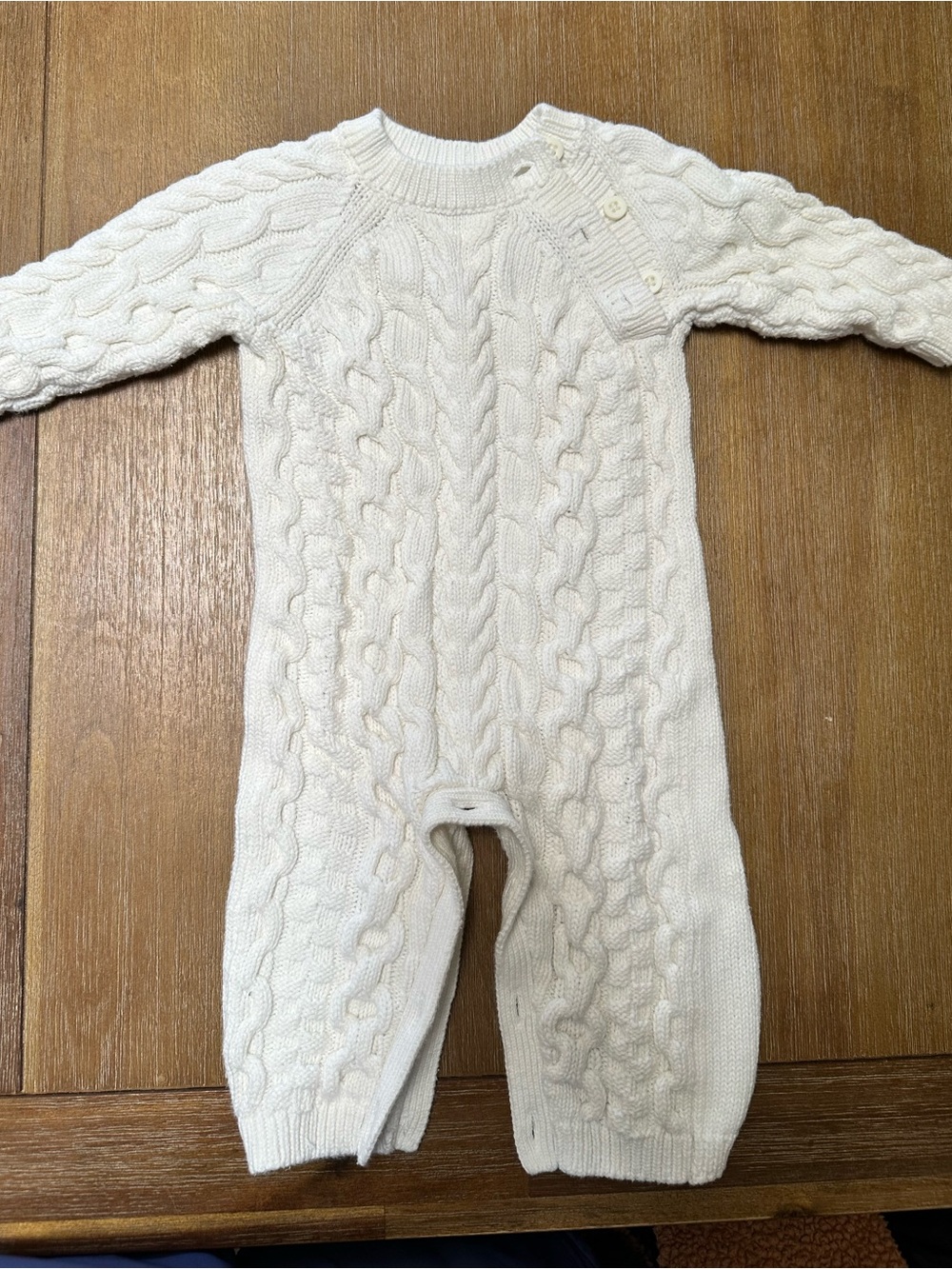 Cream Cable-Knit Baby One-Piece Romper